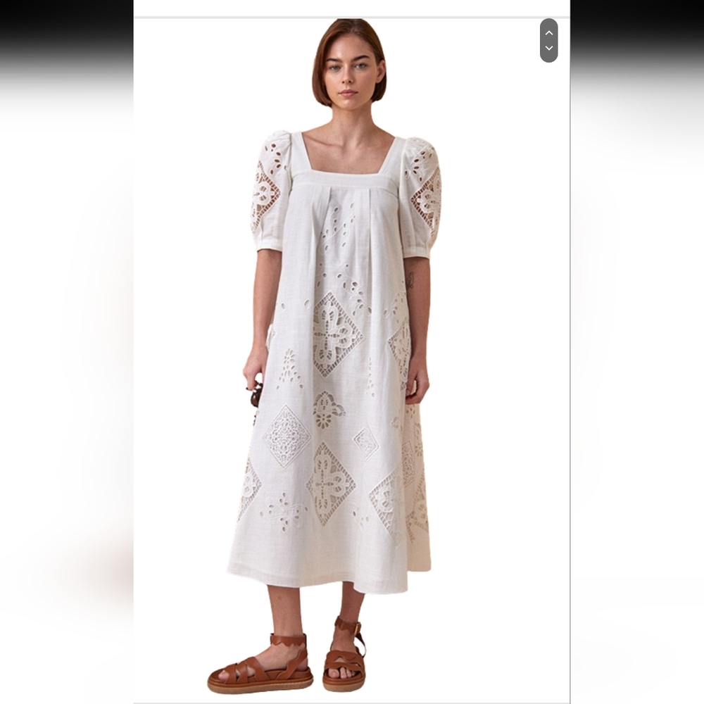 Anthropologie NWT  Hunter Bell NYC Waverly Eyelet Linen MIDI Dress Size S.